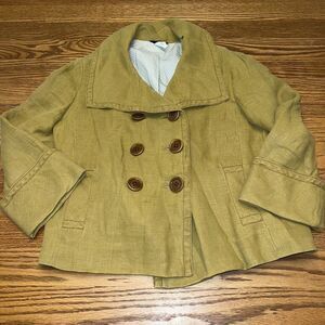 J.Crew 100% Linen Beige 3/4 Sleeve Double Button Up Jacket Women 26